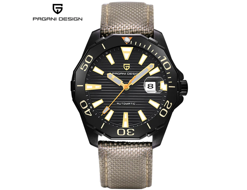PAGANI Luxury Men's Watches Luminous Date Display Automatic Mechanical Beige Nylon Band Watch