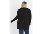 Beme Long Sleeve Zip Knit Coatigan   - Womens Plus Size Curvy - BLACK