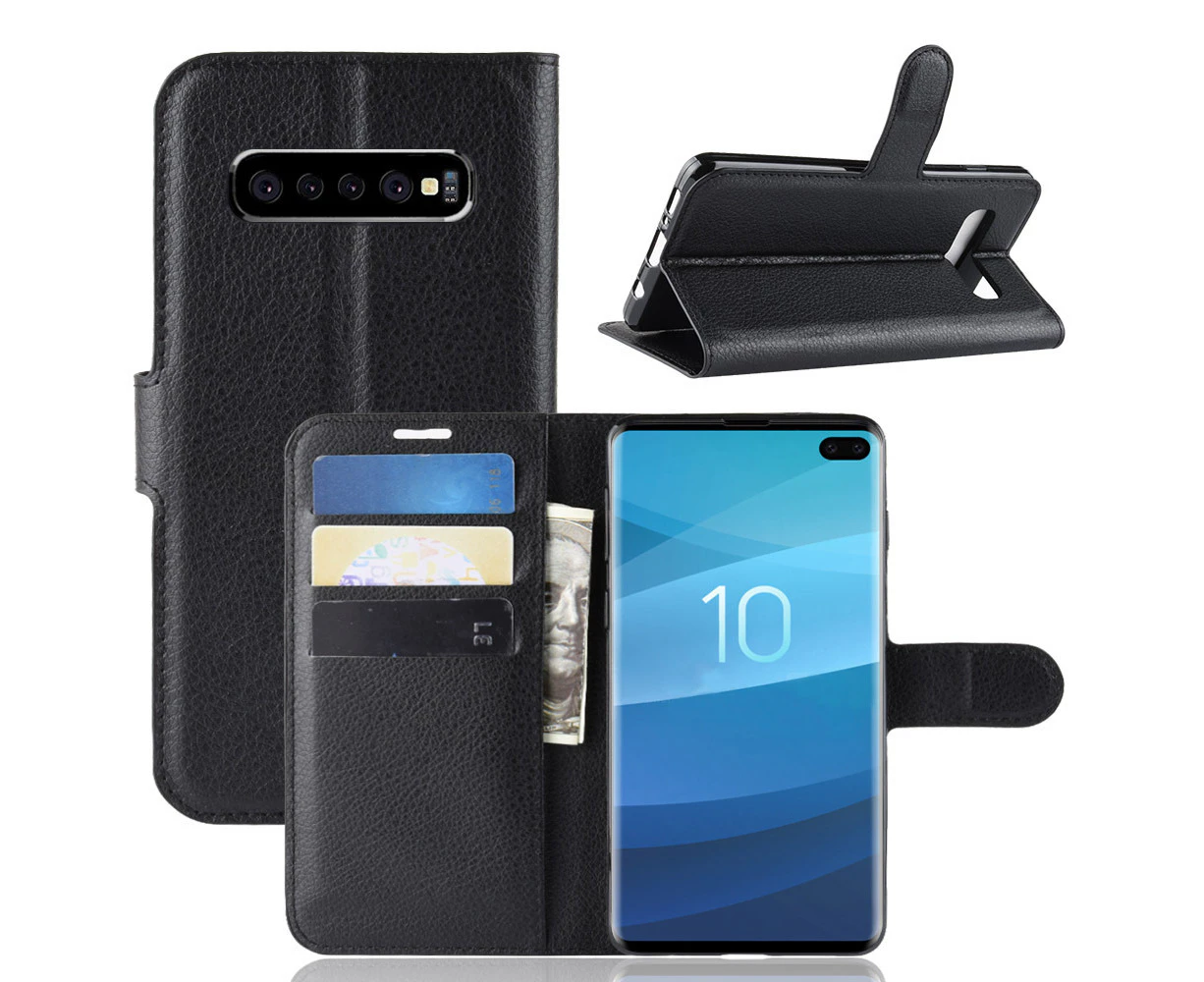 For Telstra Samsung Galaxy S10 5G Premium PU Leather Wallet Flip Case Cover OZ - Black