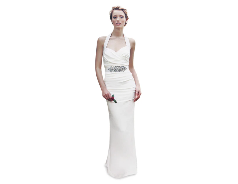 Nicole Miller Women's Marilyn Solid Crepe De Chine Gown / Bride / Bridal / Wedding Dress- Antique White