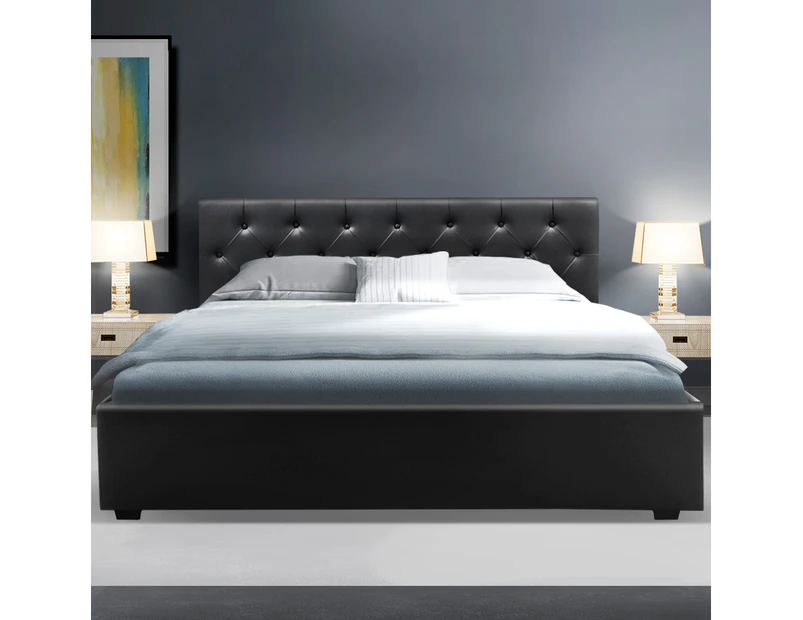 Artiss Gas Lift Bed Frame Queen Size Mattress Base With Storage Upholstered Leather Headboard Black Ware Collection