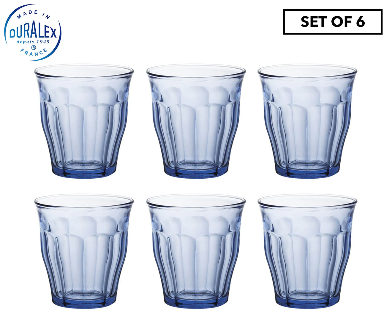 6pc Duralex Picardie 250ml Marine Tumbler Glasses Set Water Drinking Cup Blue