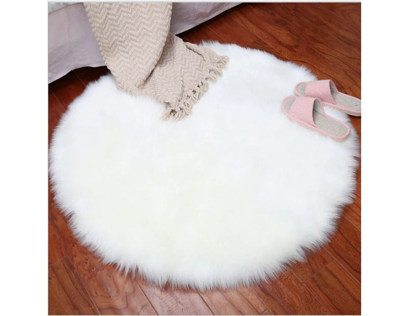 Round Artificial Wool Fur Soft Plush Rug Carpet -White