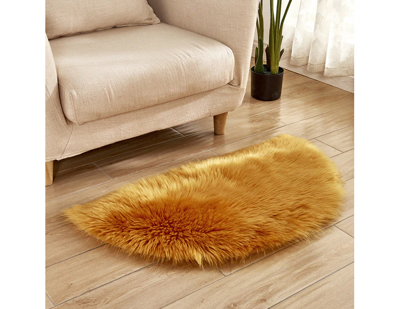 Half-Round Shaped Artificial Wool Fur Soft Plush Rug Carpet -Camel