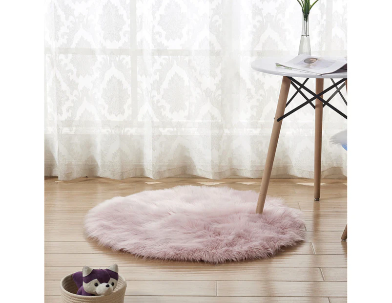 Round Artificial Wool Fur Soft Plush Rug Carpet -Pink