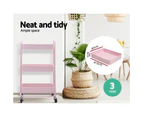 Artiss Storage Shelf Rack 3 Tier Rolling Trolley Cart Kitchen Pantry Portable Tool Makeup Storage Shelves Office Home Organiser Black Screw Drawer Pink