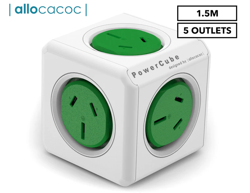 Allocacoc 5-Outlet 1.5m Original Extended PowerCube - Green