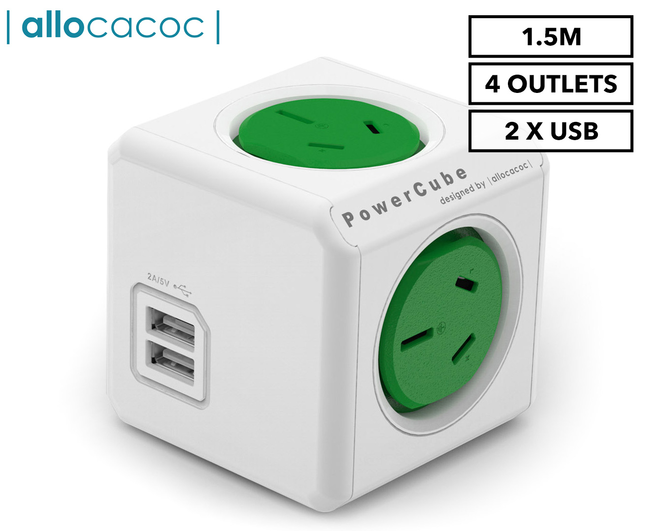 Allocacoc Power Cube PowerCube Charger 2 Outlet 2 USB No Cable