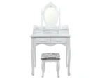 French Provincial Style Dressing Table with Mirror & Stools - White