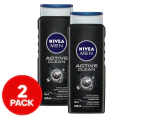 2 x Nivea Men Active Clean Shower Gel Active Charcoal 500mL