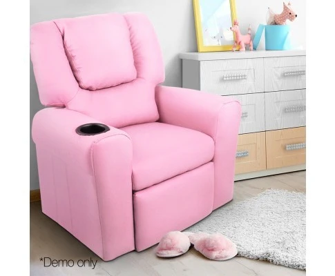 Rome Kid's PU Leather Reclining Arm Chair - Pink