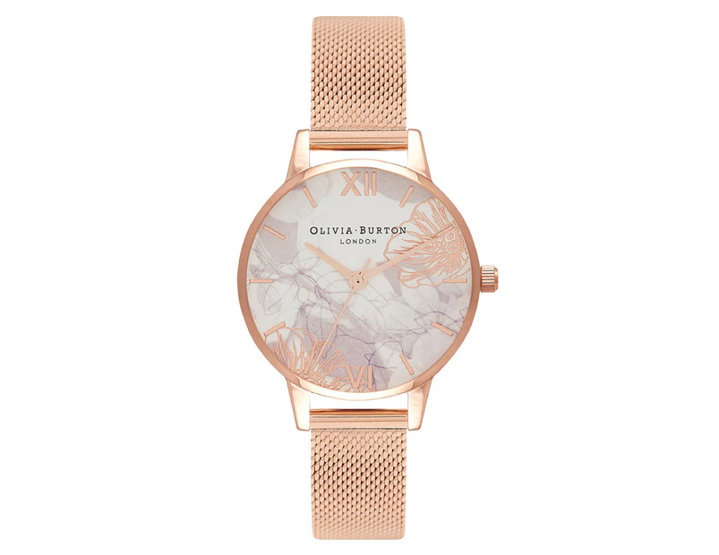 Olivia Burton Women's 30mm Abstract Florals Stainless Steel Mesh Watch - Rose Gold