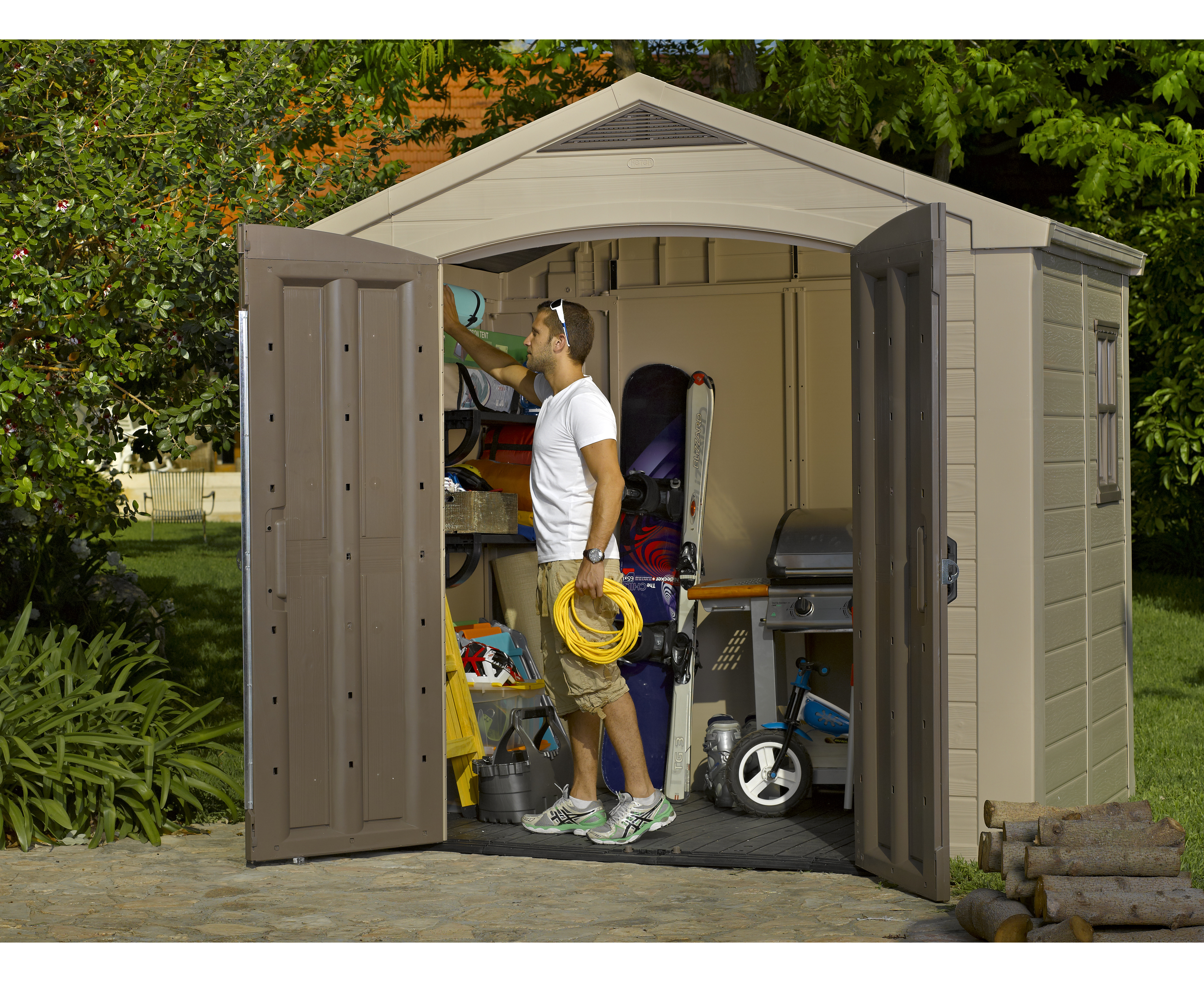 Keter Factor 8x6 Large Outdoor Storage Garden Shed Taupe And Beige