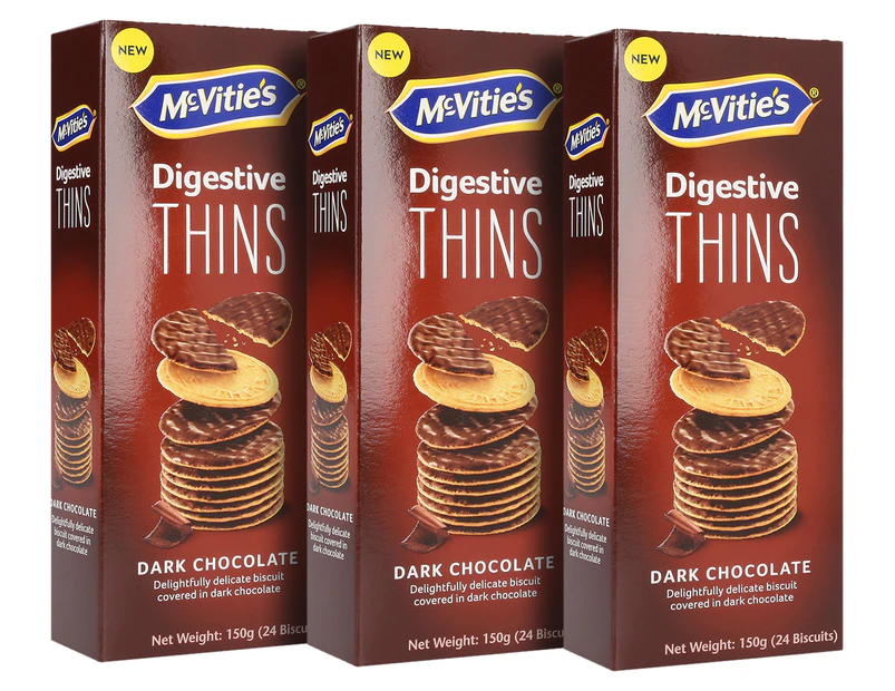 3 x McVitie's Digestive Thins Dark Chocolate 150g