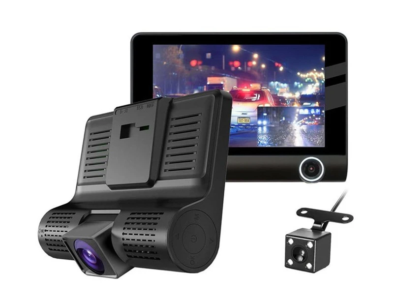 Three Way 4” Dual Car Dashcam plus Reversing Camera, FHD 1080P, Night Vision, G-Sensor
