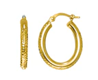 14K Gold Diamond Cut Oval Sparkle Hoop Earrings - Yellow