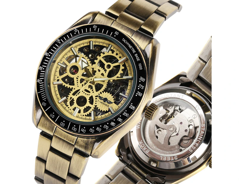 WINNER Men Automatic Mechanical Watches for Male Exquisite Wristwatch Luminous Hands-Bronze