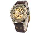 SHENHUA Bronze Automatic Mechanical Watches Durable Brown Leather Band Wristwatch Men Watch for Gift
