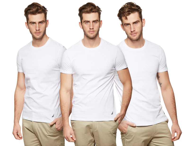 Nautica Men's Crew Neck Tee / T-Shirt / Tshirt 3-Pack - White