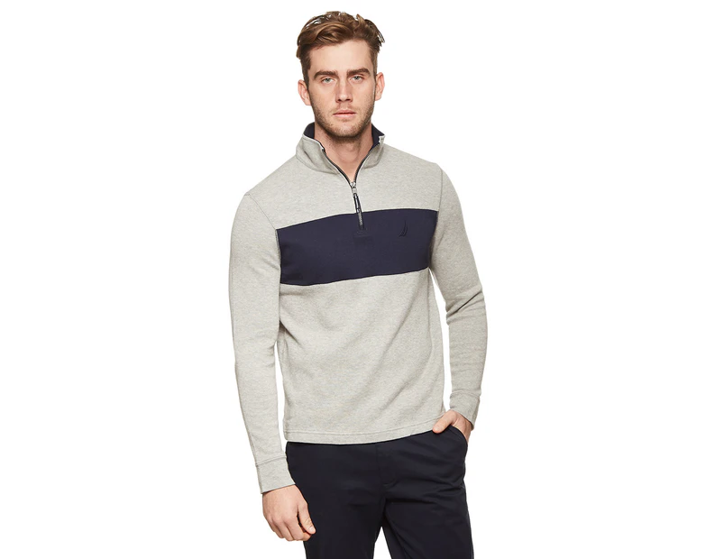 Nautica Men's Colourblock 1/4 Zip Active Sweater - Grey