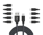 Catzon 1M 2M 3M 10Packs USB Type C Cable Nylon Braided W Phone Cable Fast Charger Cable USB Cord -Black Gray