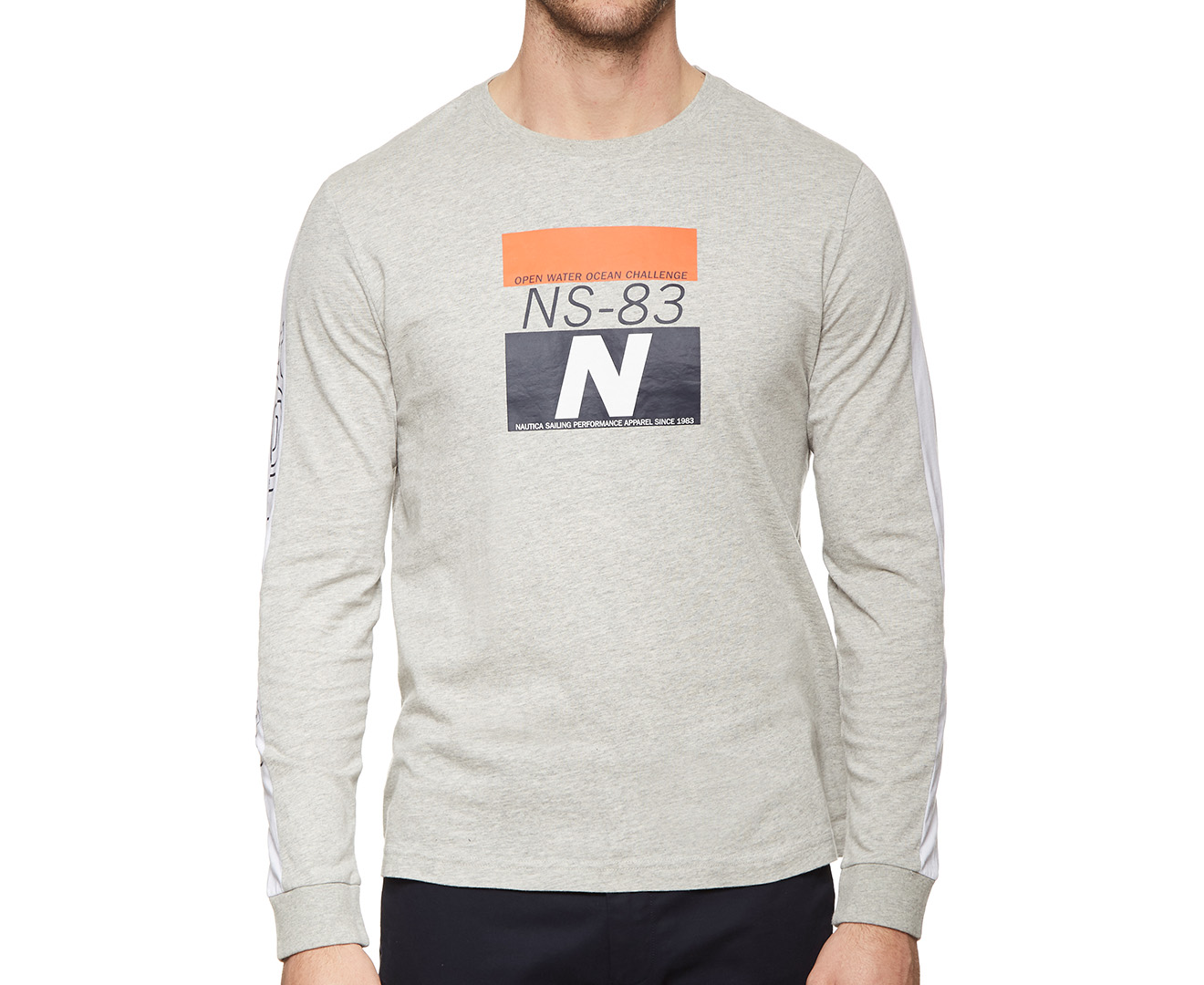 Nautica Men's Long Sleeve Water Graphic Tee - Grey