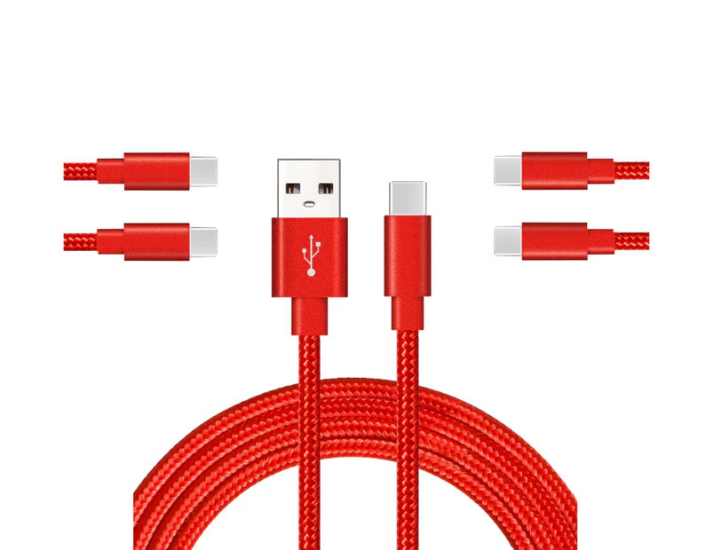 Catzon 1M 2M 3M 5Packs USB Type C Cable Nylon Braided Phone Cable Fast Charger Cable USB Cord -Red