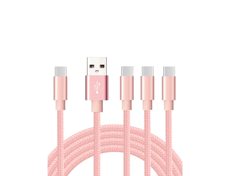 Catzon 1M 2M 3M 4Packs USB Type C Cable Nylon Braided Phone Cable Fast Charger Cable USB Cord -Pink
