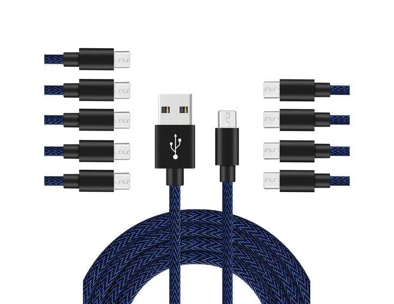 Catzon 1M 2M 3M 10Packs Micro USB Cable Nylon Braided W Phone Cable Fast Charger Cable USB Cord -Black Blue
