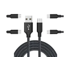 Catzon 1M 2M 3M 5Packs Micro USB Cable Nylon Braided W Phone Cable Fast Charger Cable USB Cord -Black Gray