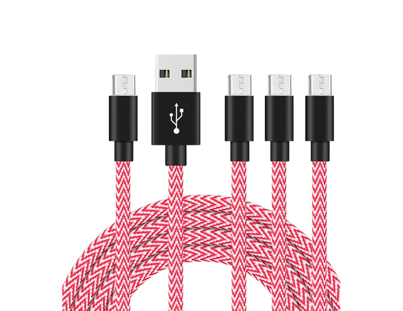 Catzon 1M 2M 3M 4Packs Micro USB Cable Nylon Braided W Phone Cable Fast Charger Cable USB Cord -Pink White