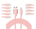 Catzon 1M 2M 3M 10Packs  Micro USB Cable Nylon Braided Phone Cable Fast Charger Cable USB Cord -Pink