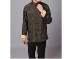 Catzon Men's Auspicious Reversible Chinese Shirt-Dark Olive/Yellow