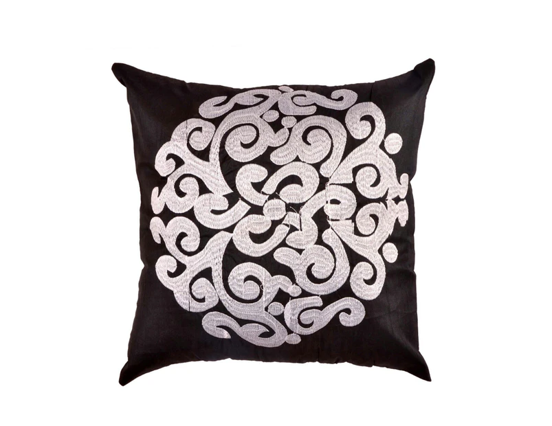 BLACK AND WHITE [ Embroiderey on Silk Designer Cushion Cover]