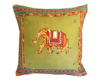 Embroidered cushion covers-Green Elephant Embroidered