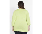 Beme 3/4 Sleeve Cable Multi Jumper   - Womens Plus Size Curvy - LIME