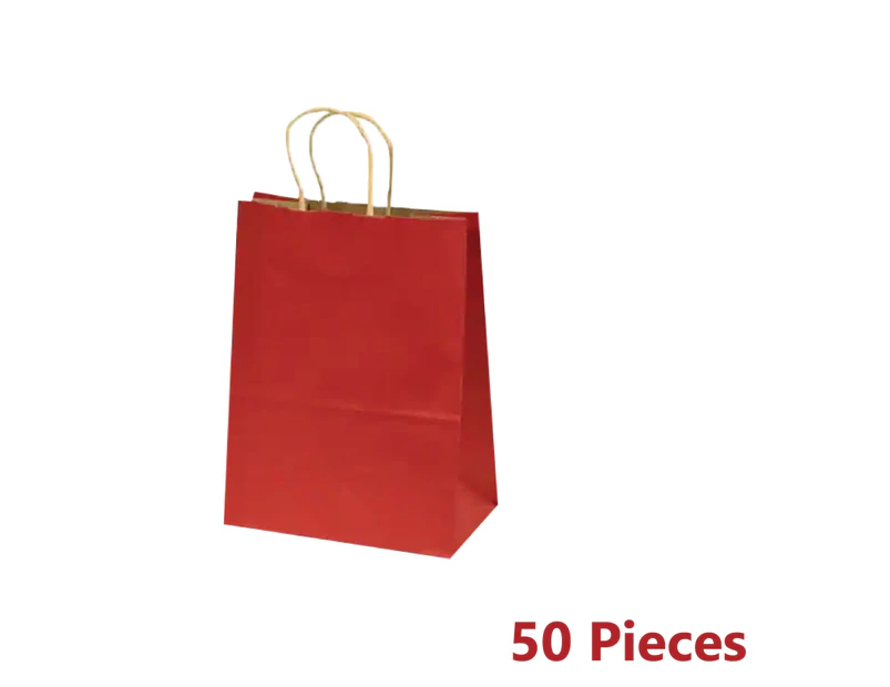 50pcs 220x280x110mm Bulk Craft Paper Gift Carry Bags Medium with Paper Handles - Red