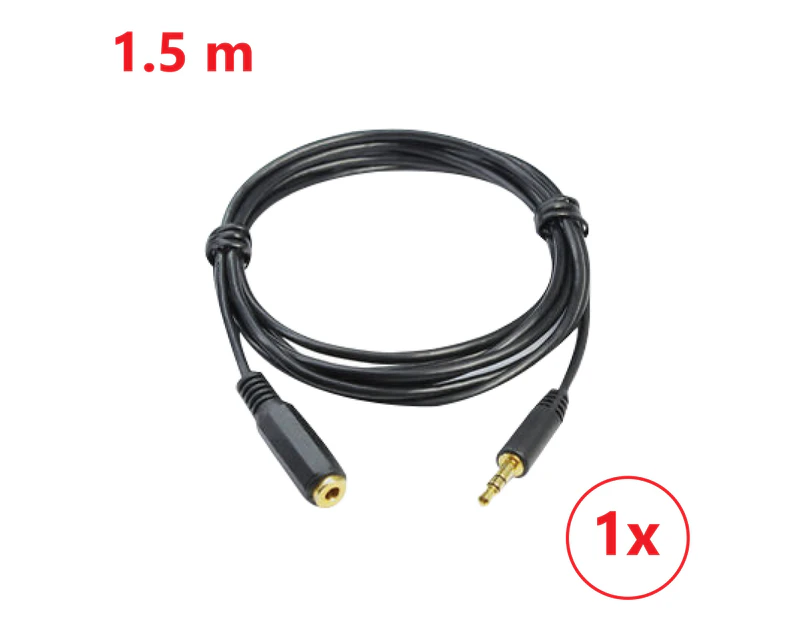 AUX 3.5mm Male to Female Cable Audio Headphone Stereo Extension Cord AU - 1.5M, 1x