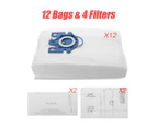 12pcs Vacuum Cleaner Bags + 4pcs Filters For Miele 3D GN COMPLETE C2 C3 S2 S5 S8 S5210 S5211 S8310