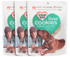 3 x Love 'Em Liver Cookies Dog Treats Linseed & Rosemary 450g