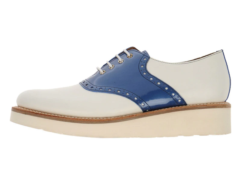 Grenson Women's UK Size 6 Two Tone Lace-Up Shoe - White/Blue