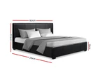 Artiss Gas Lift Bed Frame Queen Size With Storage Mattress Base Upholstered Leather Headboard Black Nino Collection