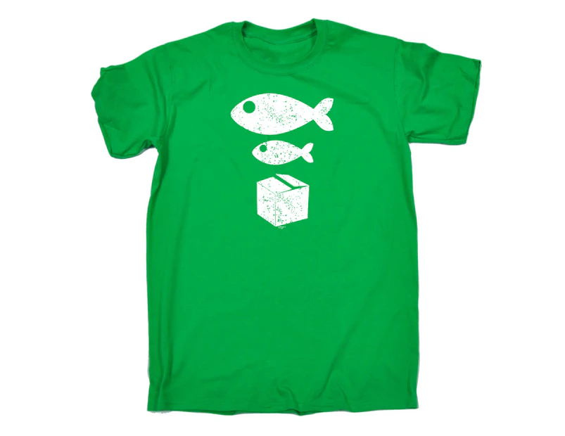 123t Funny Tee - Big Fish Little Cardboard Box Mens T-Shirt Green - Green