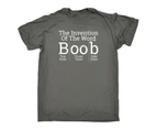 123t Funny Tee - The Invention Of Word Boob Mens T-Shirt Charcoal - Charcoal