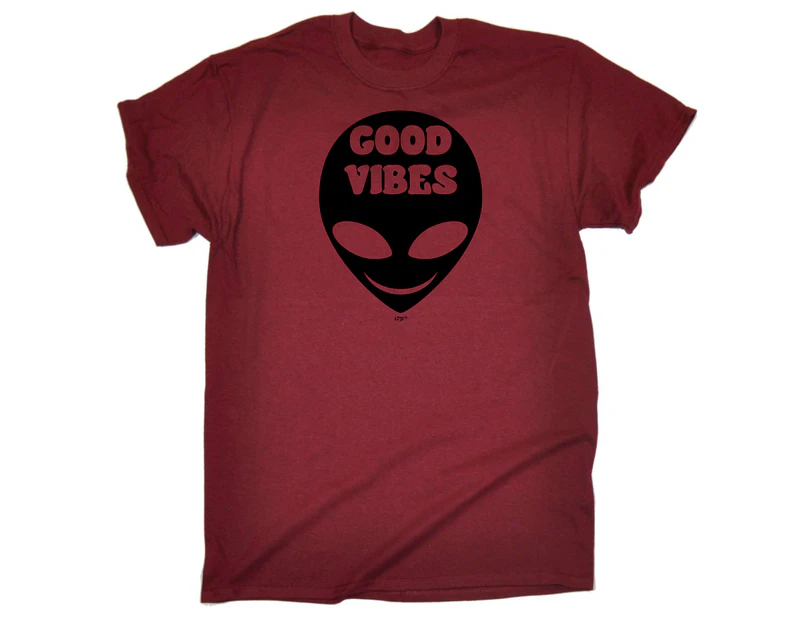 123t Funny Tee - White Good Vibes Scifi Mens T-Shirt Maroon - Maroon