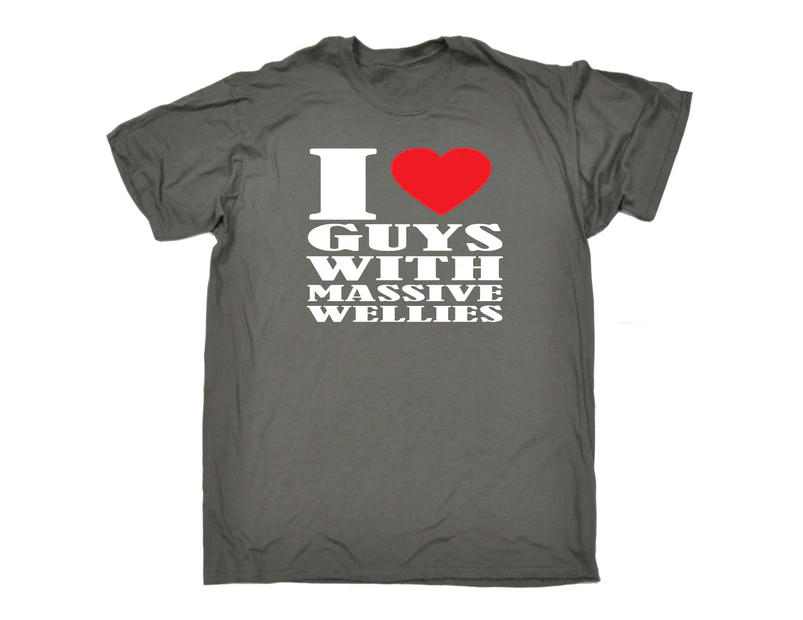 123t Funny Tee - I Love Heart Guys With Massive Wellies Mens T-Shirt Charcoal - Charcoal