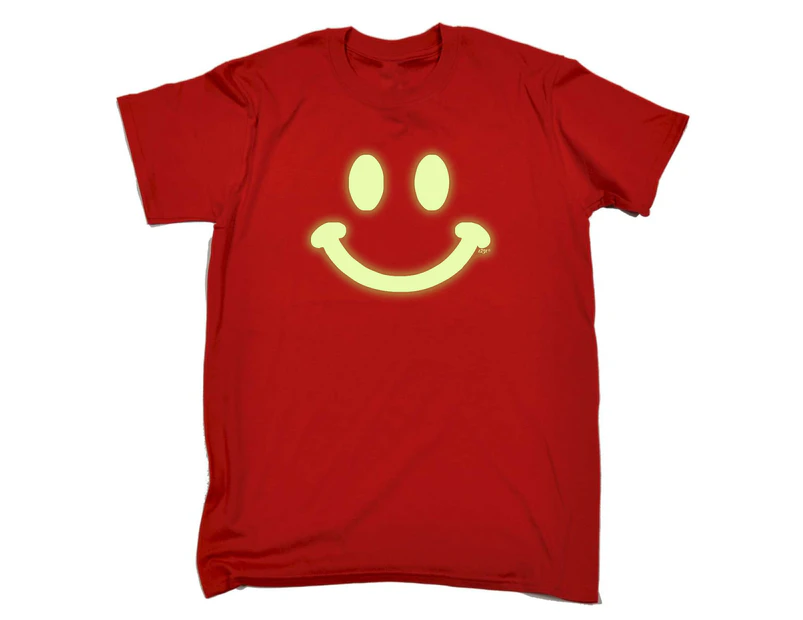 123t Funny Tee - Smile Face Glow In The Dark Mens T-Shirt Red - Red
