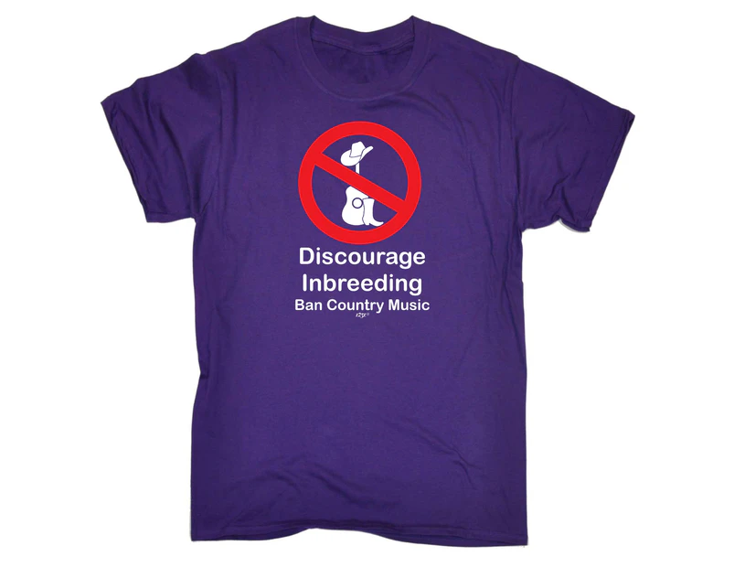 123t Funny Tee - White Discourage Inbreeding Ban Country Music Mens T-Shirt Purple - Purple