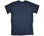 Adrenaline Addict Rock Climbing Tee - Man May Have Discovered Mountains Mens T-Shirt Navy Blue - Navy Blue