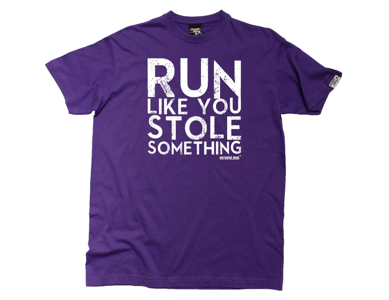 Personal Best Running Tee - Run Like You Stole Something Distressed Mens T-Shirt Purple - Purple